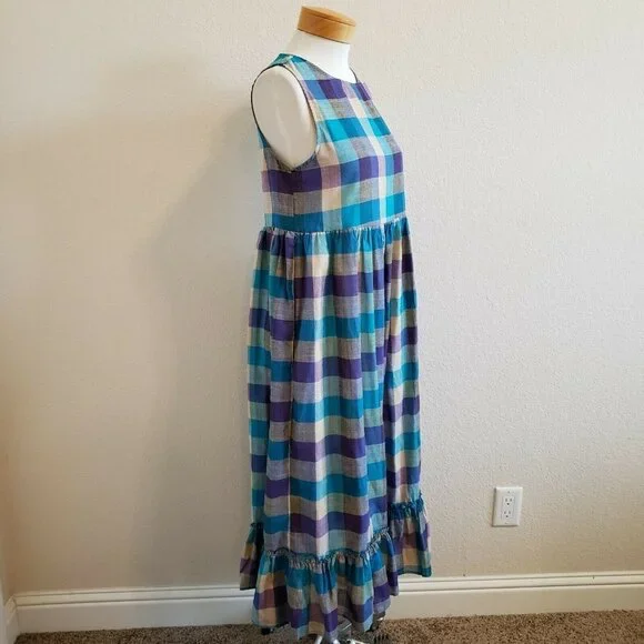 Suzanne Betro Checked Picnic Boho Maxi Dress S - Picture 3 of 10